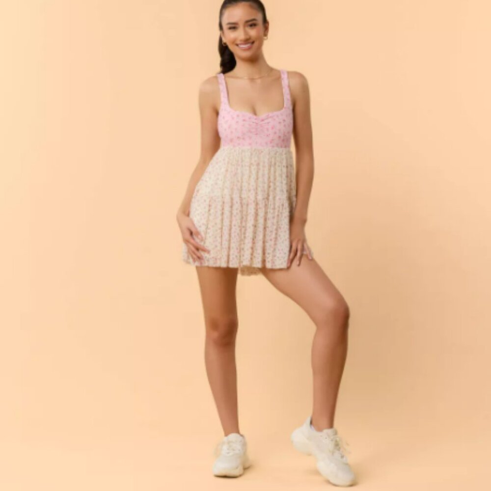 2 pcs Blogilates Women's Sweetheart Babydoll Dress - & Skort Cream Floral  XL - Picture 3 of 11